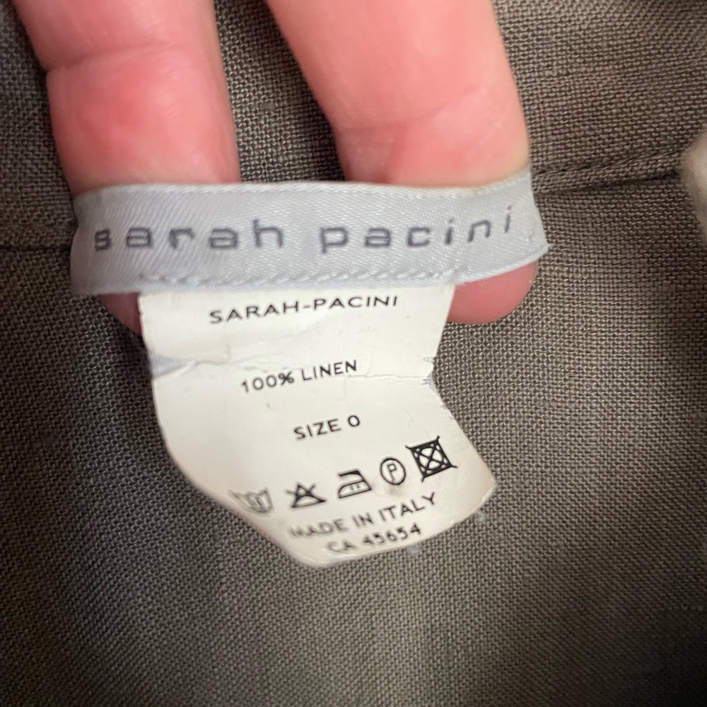 Sarah Pacini Italy 100% Linen Lagenlook Shirt Jacket Taupe S Granola Gorpcore - Picture 3 of 12